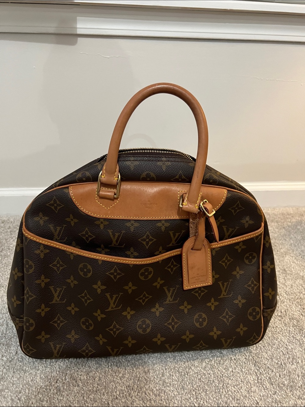 Louis Vuitton Monogram Canvas Satchel with Tan Leather Trim